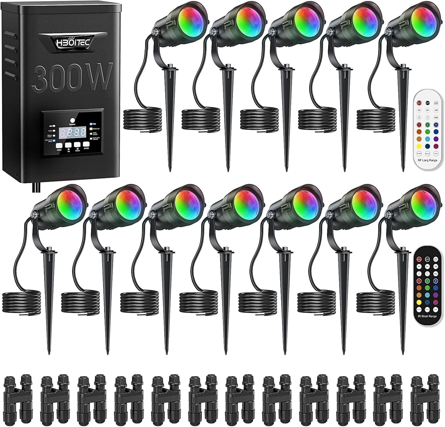 Outdoor Lighting Kits Low Voltage - HIBOITEC 12W RGBCWWW景観照明キット、300W低電圧ULトランス付き、12個入り防水カラーチェンジ屋外用