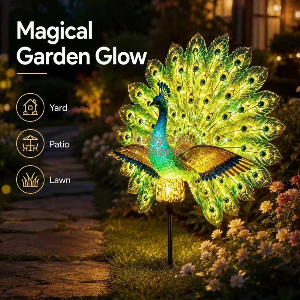 Outdoor Lighting Beacon - ソーラーピーコックガーデンスカルプチャー、自動点灯LED付き屋外装飾ライト、ソーラーガーデンスカルプチャー（動く）、IP44全天候型防水