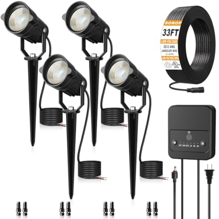 Outdoor Lighting Kits Low Voltage - 景観照明キット 低電圧景観照明器具 夕暮れから夜明けまで点灯するトランスフォーマー付き 33フィートワイヤー 防水屋外景観照明