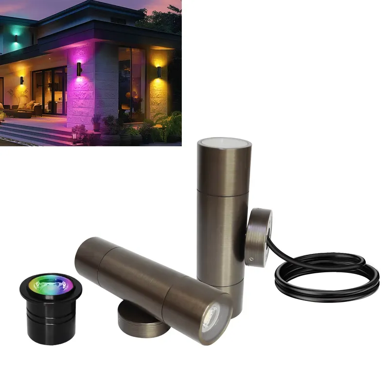 Outdoor Lighting Pathway - 耐久性のある真鍮製屋外LEDウォールライト、IP65防水設計、12W 24VスマートLED RGBW屋外ウォールライト、庭園通路照明