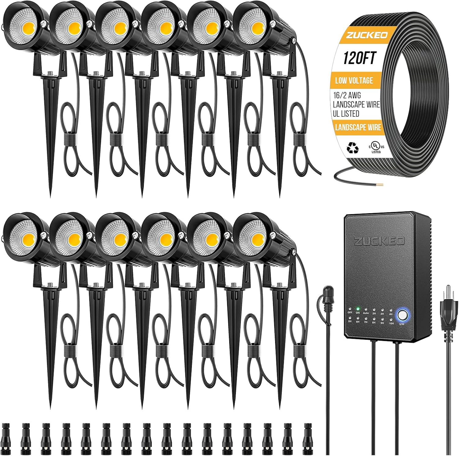 Outdoor Lighting Kits Low Voltage - オールインワン低電圧景観照明キット 5W LED景観照明トランス 120FTワイヤーコネクタ 防水屋外スポットライト