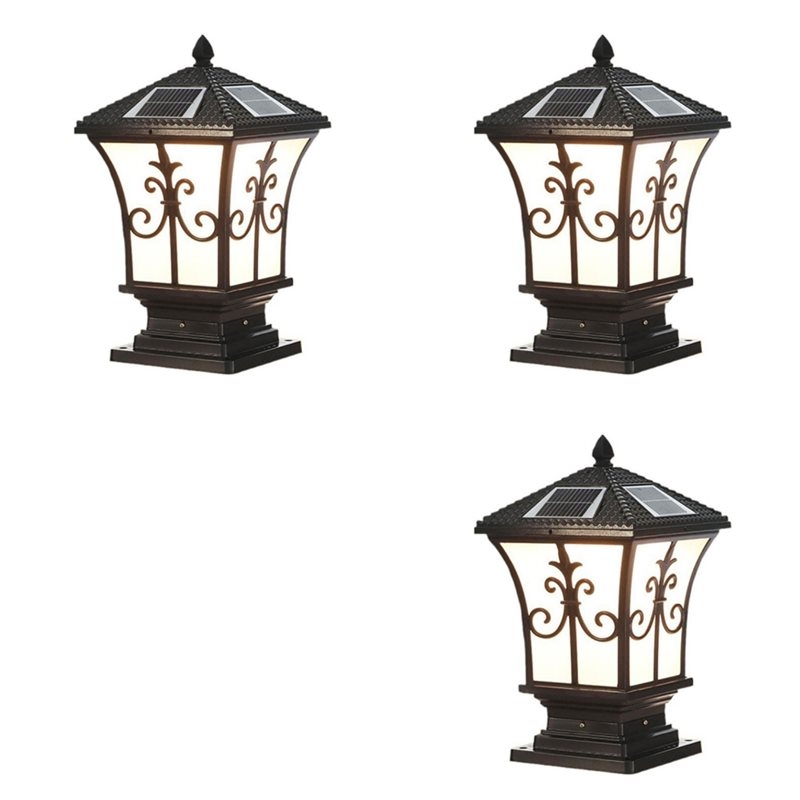 Outdoor Lighting Dusk To Dawn - 3X LEDソーラーポストライト 屋外用 夕暮れから夜明けまで点灯するソーラーランプ ソーラーピラーライト LED屋外照明器具-人気商品