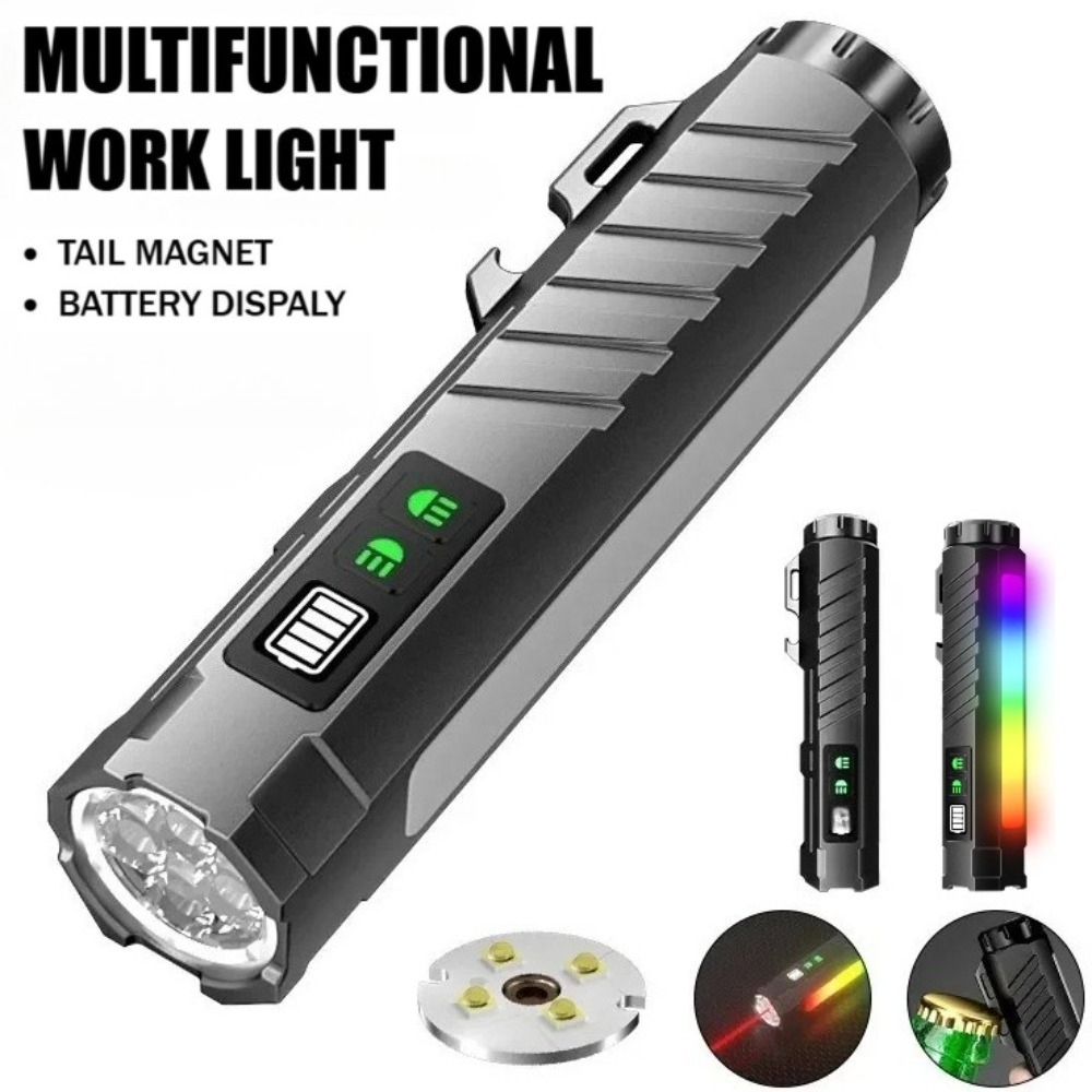 Outdoor Lighting Beacon - 多機能強力LED懐中電灯、充電式カラフルネオンライト＆マグネットベース、検査や屋外使用に最適