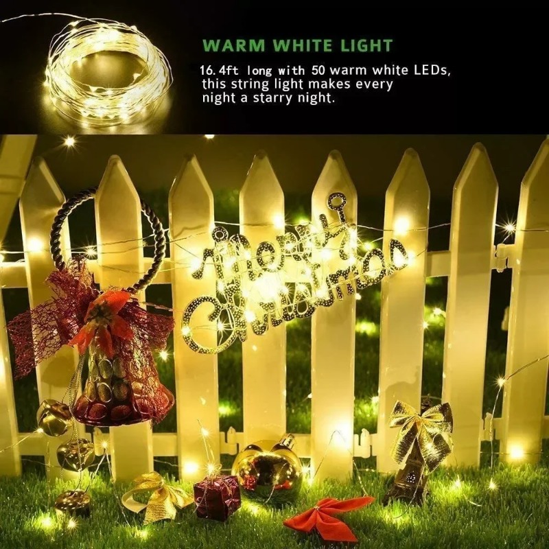 Outdoor Lighting No Wiring - 1個入り屋外ソーラーストリングライト LEDフェアリーガーランド銅線ライト ガーデンヤードパーティー クリスマスデコレーションランプ 8モード