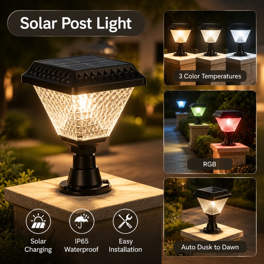 Outdoor Lighting Dusk To Dawn - 屋外ソーラーポストライトLEDウォールランプIP65防水RGB 3色自動点灯（夕暮れから夜明けまで）ヴィラパティオガーデンフェンス柱ライト