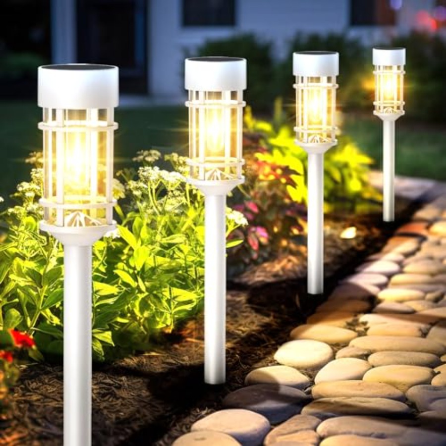 Outdoor Lighting Dusk To Dawn - ソーラーパスウェイライト屋外防水、8パックLEDソーラーガーデンライト屋外装飾用、夕暮れから夜明けまで点灯するソーラーウォークウェイライト