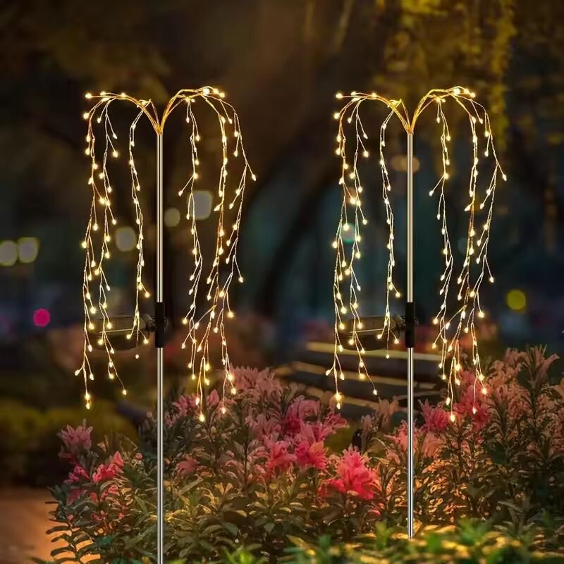 Outdoor Lighting Dusk To Dawn - 屋外ソーラー花火型グラウンドプラグライト 8モード 竹爆竹LEDランプ IP65防水 夕暮れから夜明けまで点灯 ガーデン芝生通路用