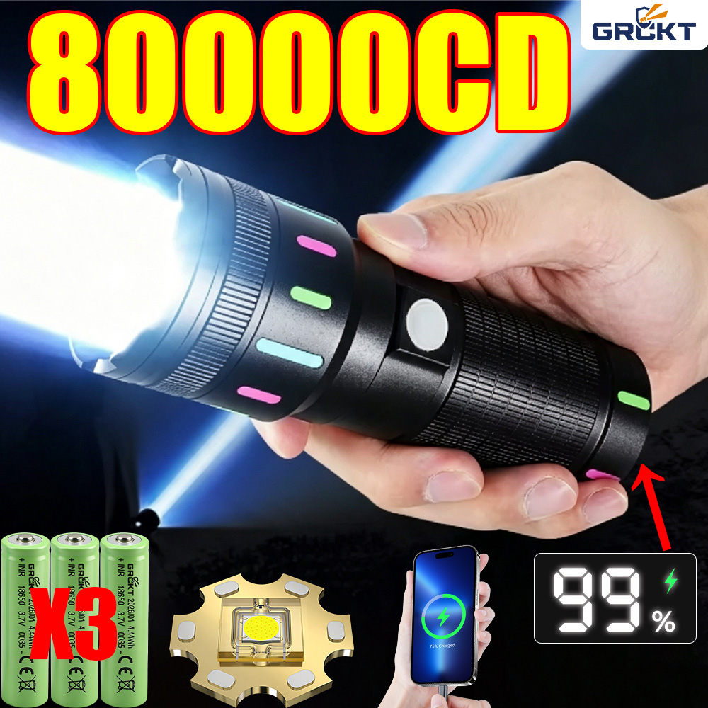 Outdoor Lighting Replacement Bulbs - 80000CD 最も強力なLED懐中電灯 ハイパワー戦術ハンティング懐中電灯 充電式トーチ アウトドア防水ランタンライトレーザーポインター 超強力