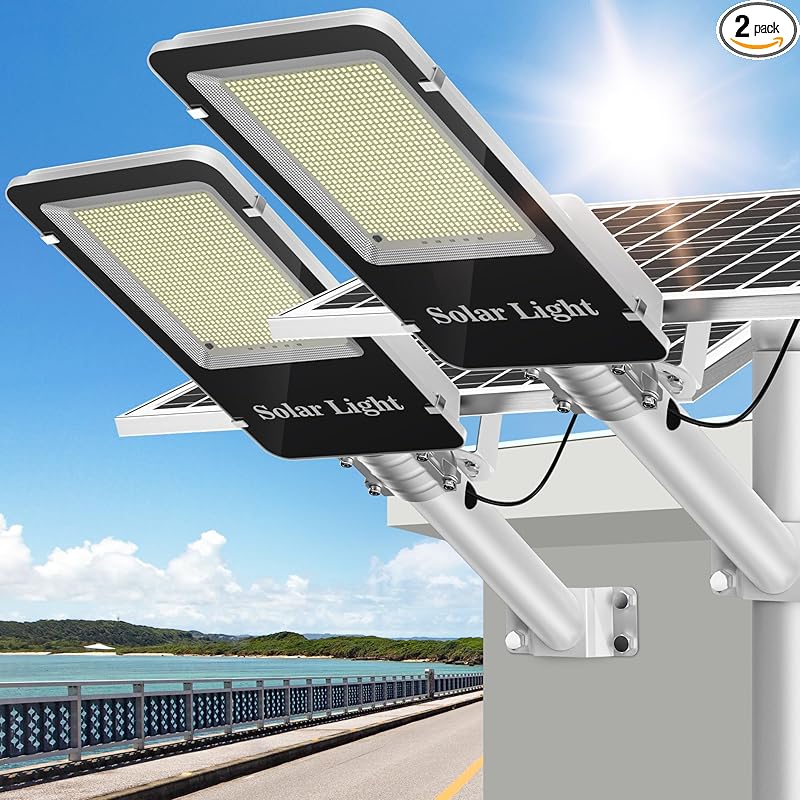 Outdoor Lighting Dusk To Dawn - ソーラー街路灯 2個セット — IP65防水 屋外用ソーラーライト（モーションセンサー・リモコン付き）— 薄暮点灯・夜明け消灯機能搭載
