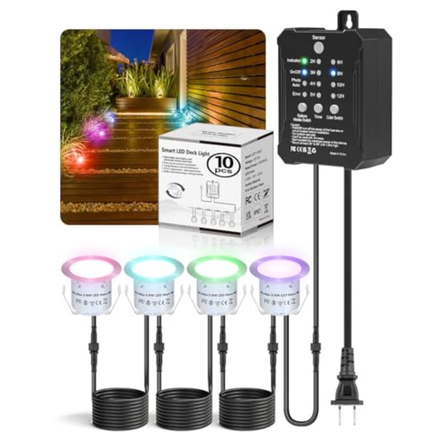 RGBデッキライトキット、低電圧変圧器タイマーと光電センサー - Outdoor Lighting Kits Low Voltage のレビューと価格