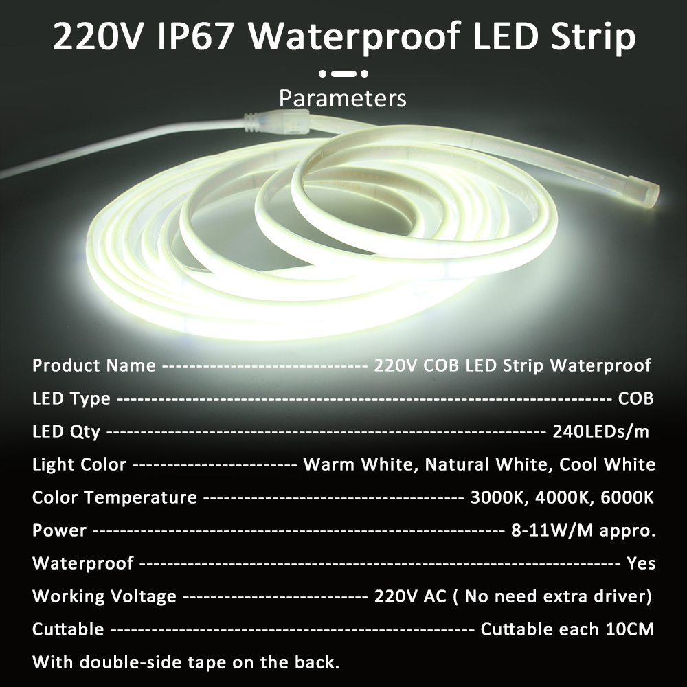1-20 メートル 220V COB LED ストリップライ - Outdoor Lighting No Wiring のレビューと価格