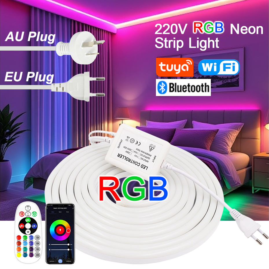 220V RGB LED ネオンストリップ EU AU 電源 - Outdoor Lighting No Wiring のレビューと価格