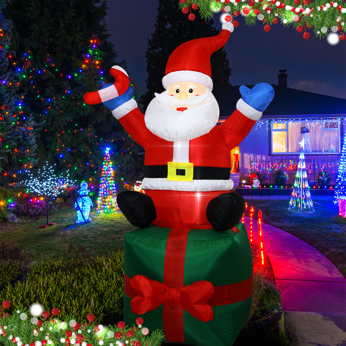 6フィートのクリスマスインフレータブルサンタ、ギフトボックス - Outdoor Lighting Box のレビューと価格