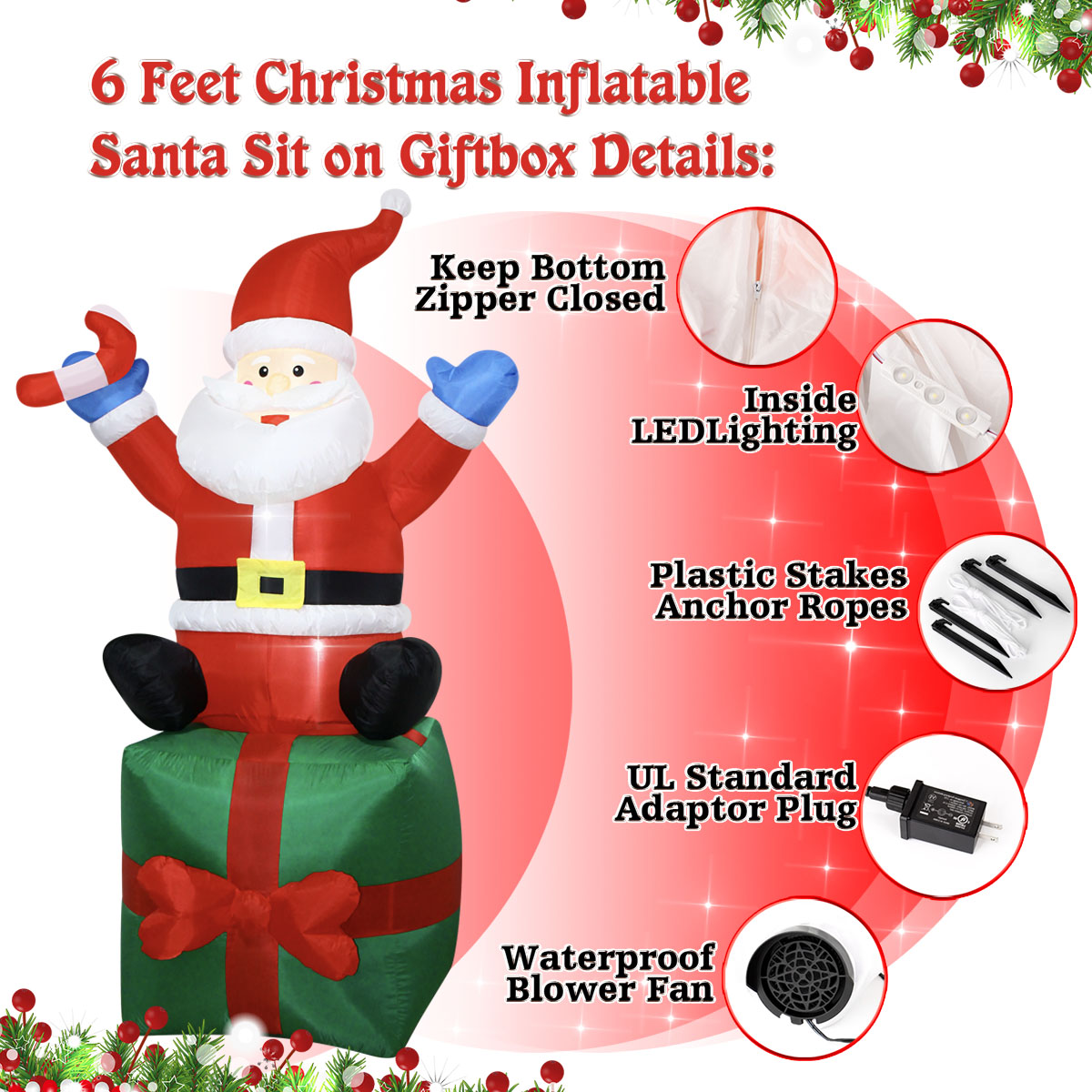6フィートのクリスマスインフレータブルサンタ、ギフトボックス - Outdoor Lighting Box のレビューと価格