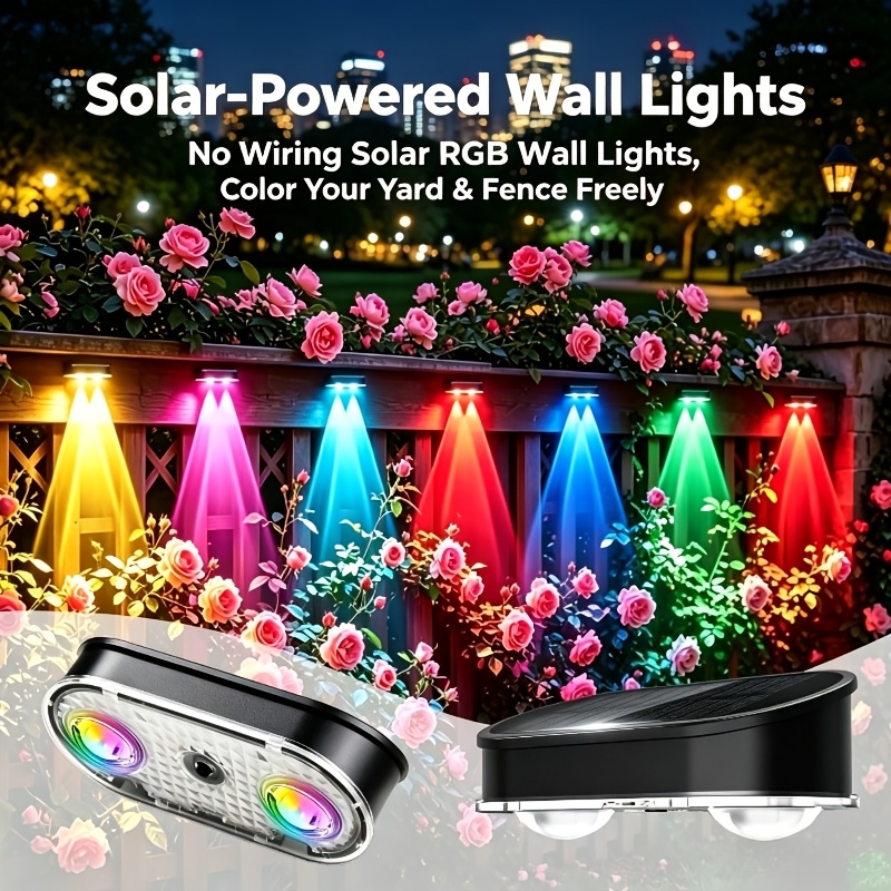 RGBソーラーフェンスライトIP44、8色11モード、夜明け - Outdoor Lighting Dusk To Dawn のレビューと価格