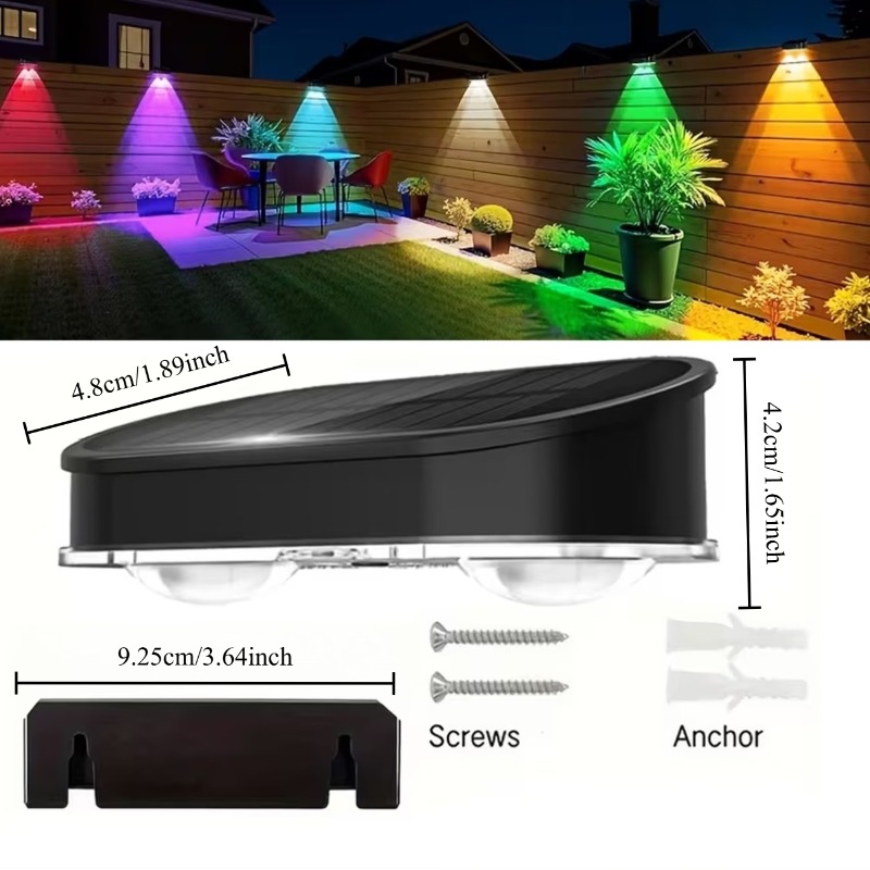 RGBソーラーフェンスライトIP44、8色11モード、夜明け - Outdoor Lighting Dusk To Dawn のレビューと価格