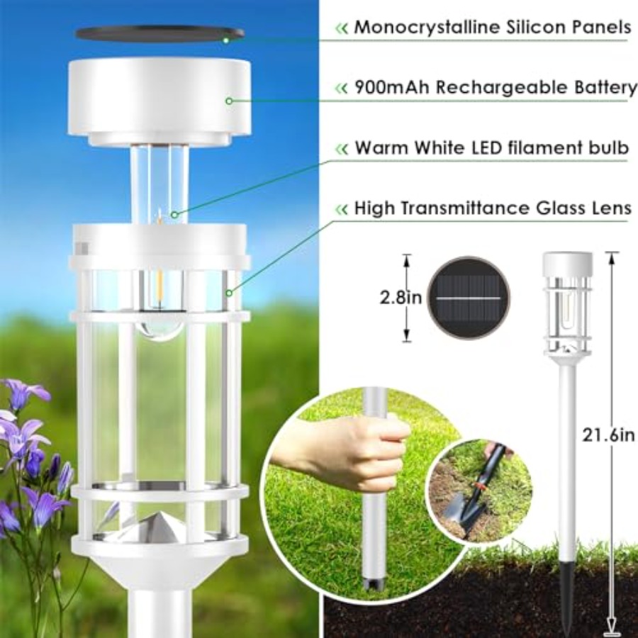 ソーラーパスウェイライト屋外防水、8パックLEDソーラーガー - Outdoor Lighting Dusk To Dawn のレビューと価格