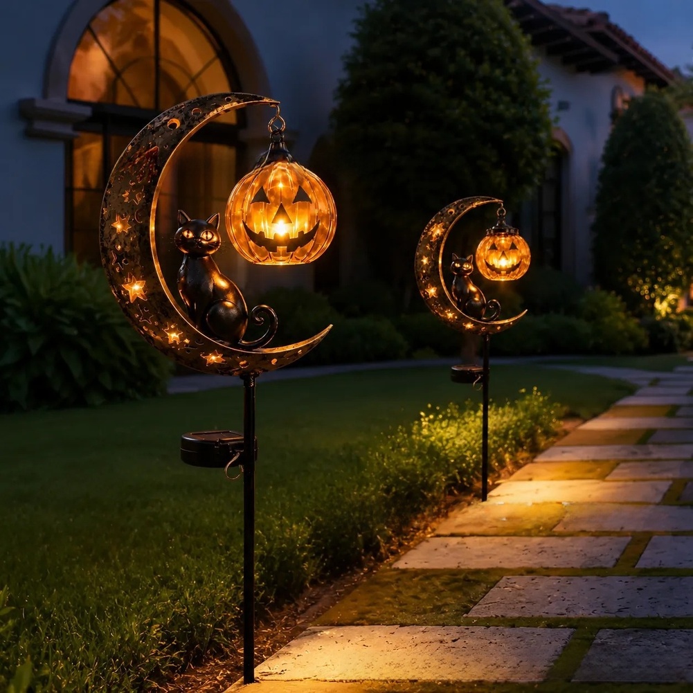 ソーラー式ステークライト1個、装飾用黒猫＆カボチャの屋外ラン - Outdoor Lighting Pathway のレビューと価格