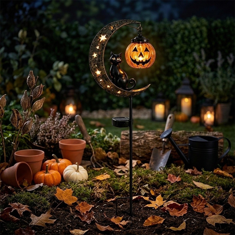 ソーラー式ステークライト1個、装飾用黒猫＆カボチャの屋外ラン - Outdoor Lighting Pathway のレビューと価格